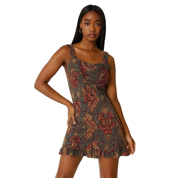 RAMPAGE Vintage 90s Paisley Print Sleeveless Mini Dress Ruffle Hem Size 11 USA - Picture 1 of 12